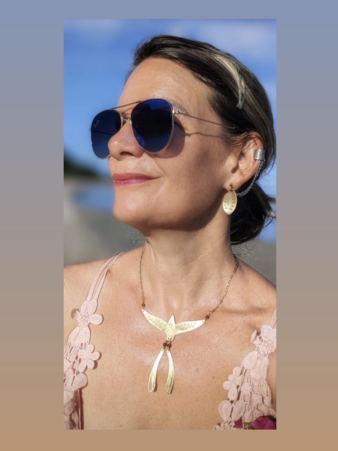 Phoenix rising necklace hammered brass unique jewelry