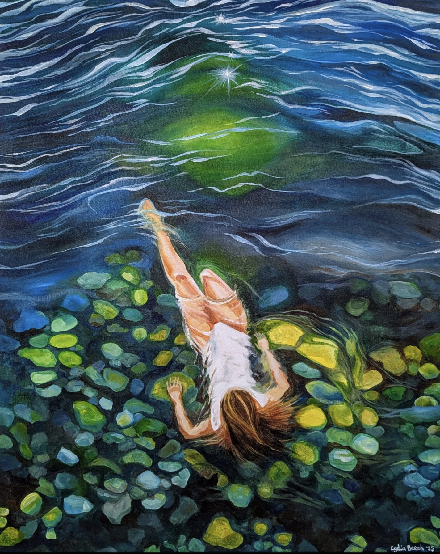 Woman underwater painting